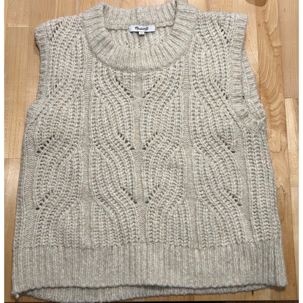 Madewell Womens XS Oatmeal Cable Knit Sweater Vest Wool Blend NC655 Beige